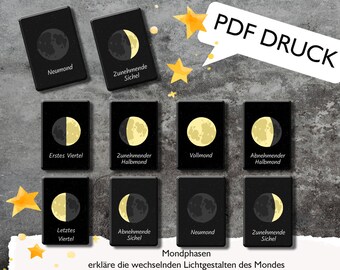 Montessori Moon Phases Flashcards Printable, Moon Phases, Children's Flashcards, Moon Phase Flashcards