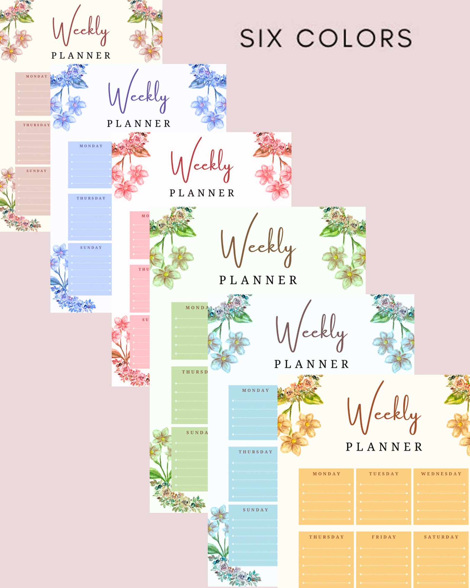 Weekly Planner Printable Landscape Minimalist Weekly Etsy