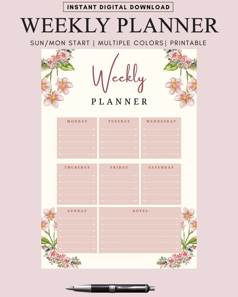 Weekly Planner Printable Landscape Minimalist Weekly Etsy