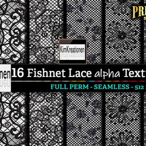 Puede incluir: Un conjunto de 16 texturas alfa de encaje de red negro y blanco. Las texturas son transparentes y de 512 x 512 píxeles. Las texturas son de permisos completos.