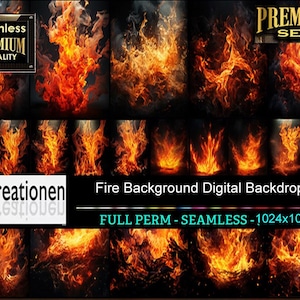 May include: A set of 12 seamless digital fire backgrounds. The backgrounds are in various shades of orange, yellow, and red. The backgrounds are 1024x1024 pixels and are perfect for use in digital art, graphic design, and web design.