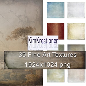 Könnte beinhalten: Eine Sammlung von 30 hochwertigen Kunsttexturen in verschiedenen Farben und Stilen. Die Texturen sind 1024x1024 Pixel groß und im PNG-Format. Das Bild enthält auch den Text "KimKreationen" und "30 Fine Art Textures 1024x1024 png".