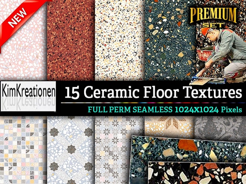 Digital Floor Tile Textures, Terrazzo Texture, Mosaic Texture, Digital ...
