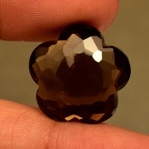 Natural Smoky Quartz Faceted Carved Flower Shape Loose Gemstone 17.65 Ct For Jewelry Making