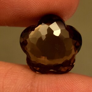 Natural Smoky Quartz Faceted Carved Flower Shape Loose Gemstone 10.15 Ct For Jewelry Making