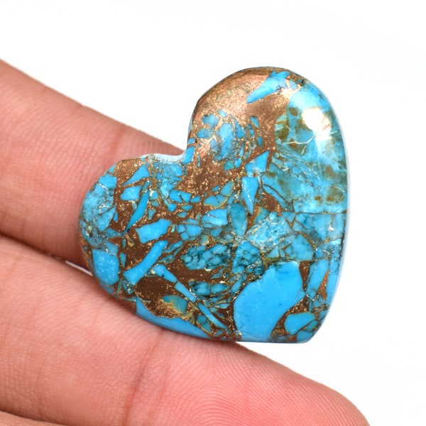 Natural Certified Arizona Blue Copper Turquoise Heart Cabochon 33.65 Ct Loose Gem Stone Kingman Mine