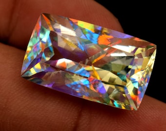 Mystic Topaz Gemstone: 21.55 Ct Cushion Cut, Multi Fire