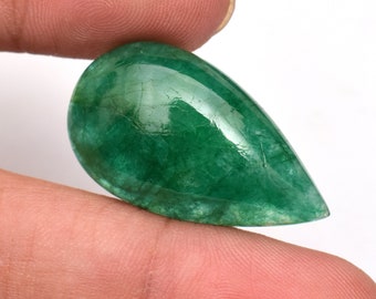 Natural Emerald 25.60 Ct Pear Shape Loose Cabochon From Zambia