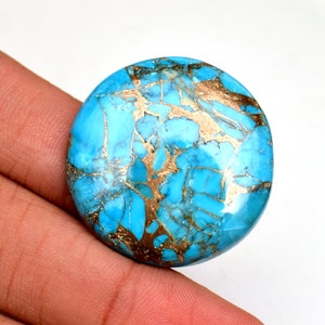 Natural Certified Arizona Blue Copper Turquoise Round Cabochon 45.25 Ct Loose Gemstone Cabochon Etsy