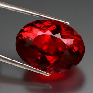 Pigeon Blood Red Ruby, Oval Cut 26.40 Ct Loose Gemstone (Glass Filled)