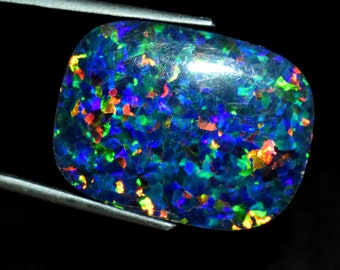 Natural Black Opal Cushion Shape Cabochon 29 Ct Doublet Loose Gemstone For Jewelry Making