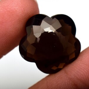 Natural Smoky Quartz Faceted Carved Flower Shape Loose Gemstone 16.80 Ct For Jewelry Making