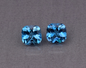 Certified Brazil Blue Topaz Matching Pair: 10.40 Ct Cushion Cut Gemstone