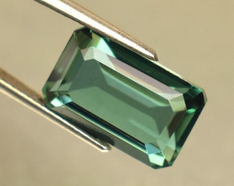 Emerald Cut Green Tourmaline Gemstone: 9.10 Ct Certified