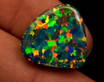 Multi Fire Lab Black Opal Doublet Opal 13.75 Ct Cabochon For Jewelry Making