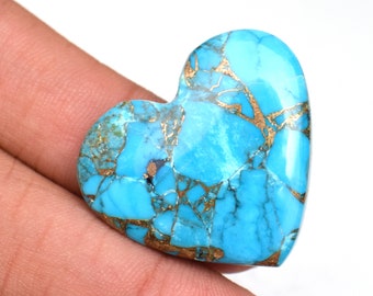 Natural Certified Arizona Blue Copper Turquoise Heart Cabochon 39.20 Ct Loose Gem Stone Kingman Mine