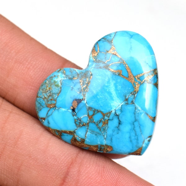 Natürlicher, zertifizierter Arizona-Blau-Kupfer-Türkis-Herz-Cabochon, 39,20 Karat, loser Edelstein, Kingman Mine