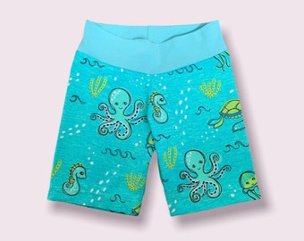 Organic Ocean Sealife Shorts - Handmade Baby and Kids Knee Length Shorts. Ready to Ship.