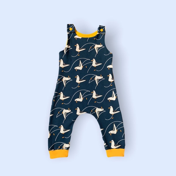 Sidney the Seagull Dungarees - Handmade Baby and Toddler Romper. Ready to Ship.