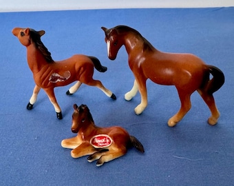 Vintage Horse Figurines Miniature Bone China-3 Count Set