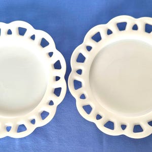 Vintage Milk Glass Plates-Hazel Atlas Lace Edge-8.25”