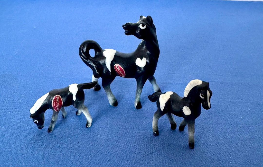 Vintage Horse Figurines-bone China Miniature Horses-black and
