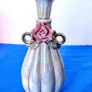 Vintage Bud Vase 3-D Rose Irridized Finish 6”