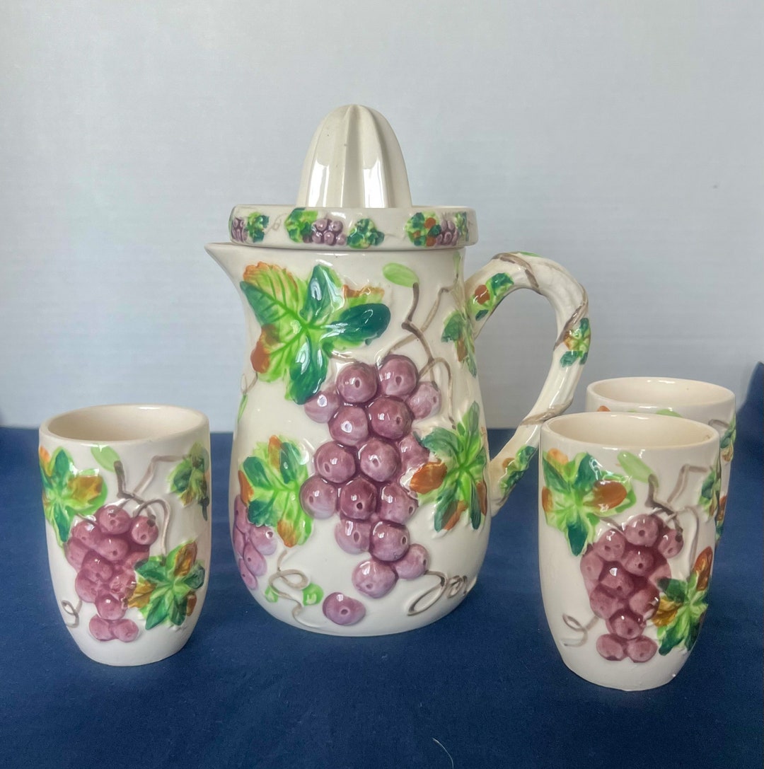 Vintage Raspberry Ceramic Pitcher Vintage Juice Pitcher With Reamer and Cups Ceramic - Etsy