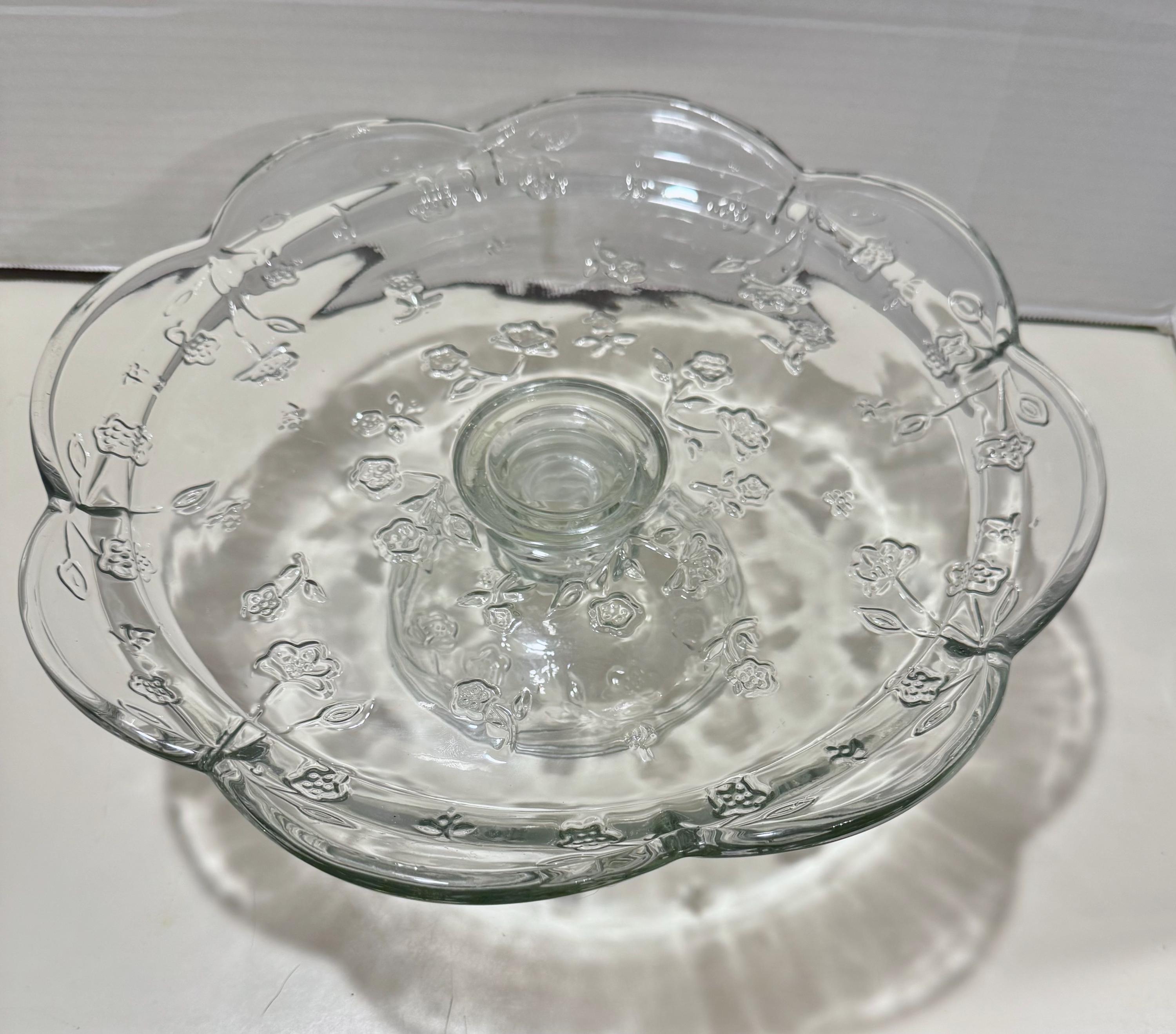 Anchor Hocking Cake Plate Pedestal Plate Savannah Pattern 12”