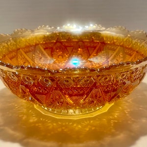 Antique Imperial Marigold Carnival Glass Bowl “Diamond Lace” 8.75 Inches