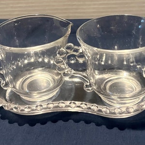 Imperial Glass Candle Wick Sugar Creamer with Tray.
