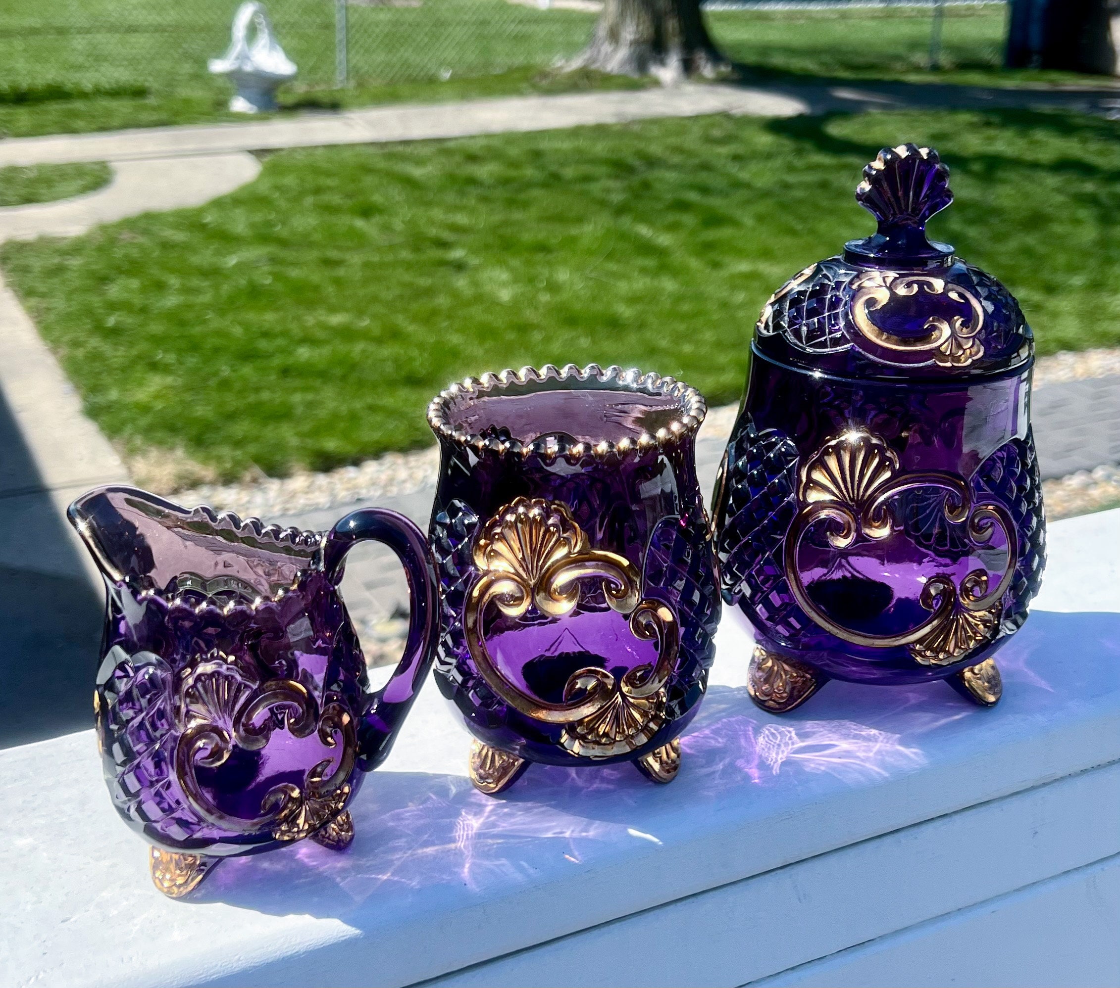 EAPG Riverside Amethyst Croesus Creamer, Sugar Bowl and Creamer - Etsy