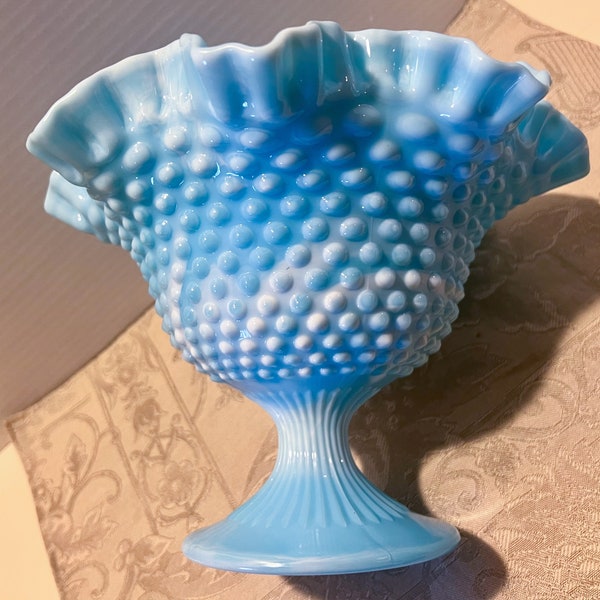 Vintage Blau und Weiß marmorierte Fenton Hobnail Candy Dish.