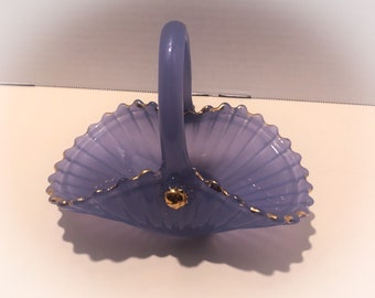 Vintage Murano/Archimede Seguso/Opalescent Blue Flower Basket/Hand Blown Italian Art Glass with Original Label.