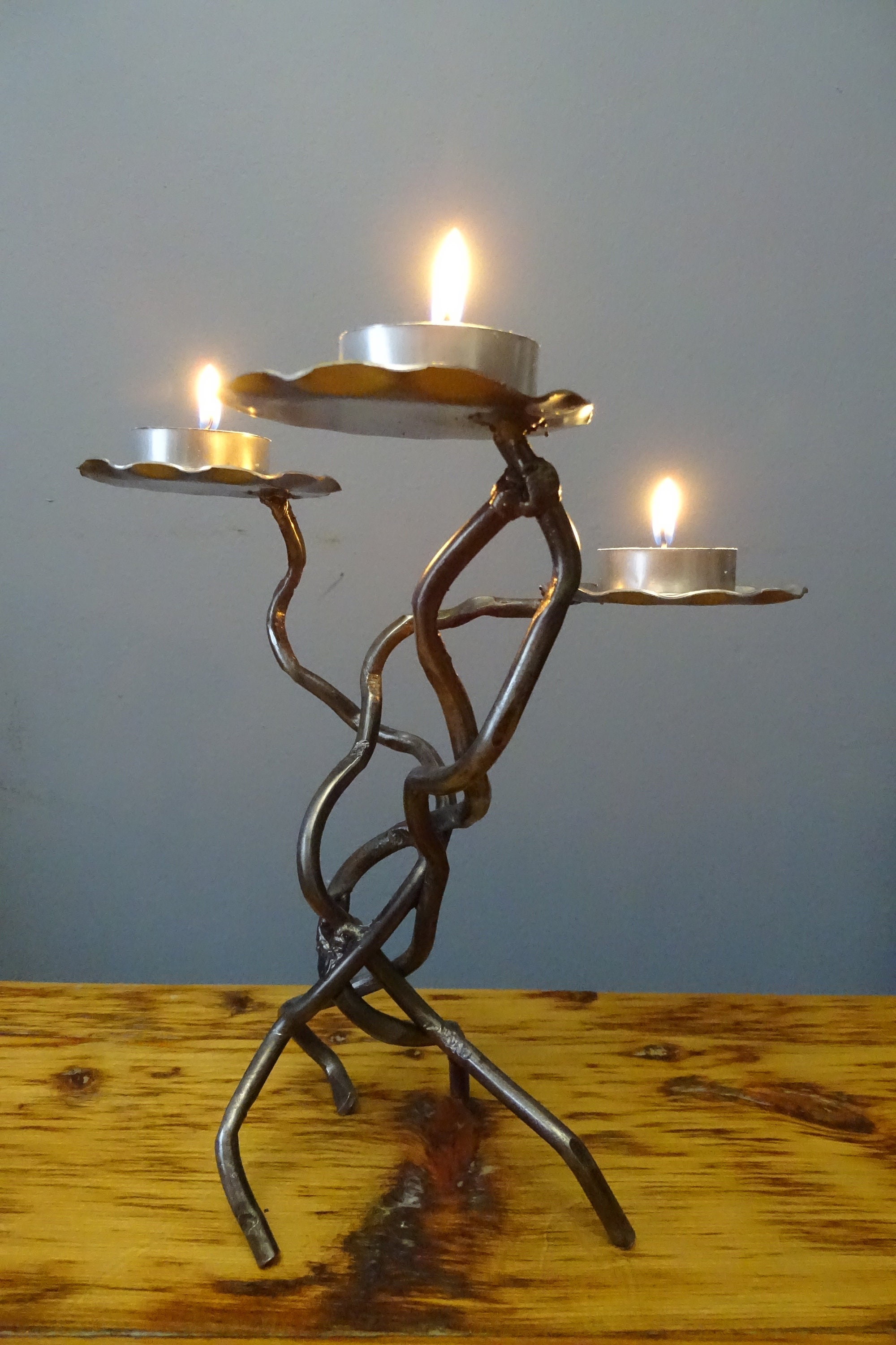 Tea light candle holder handmade from polished steel unique Etsy