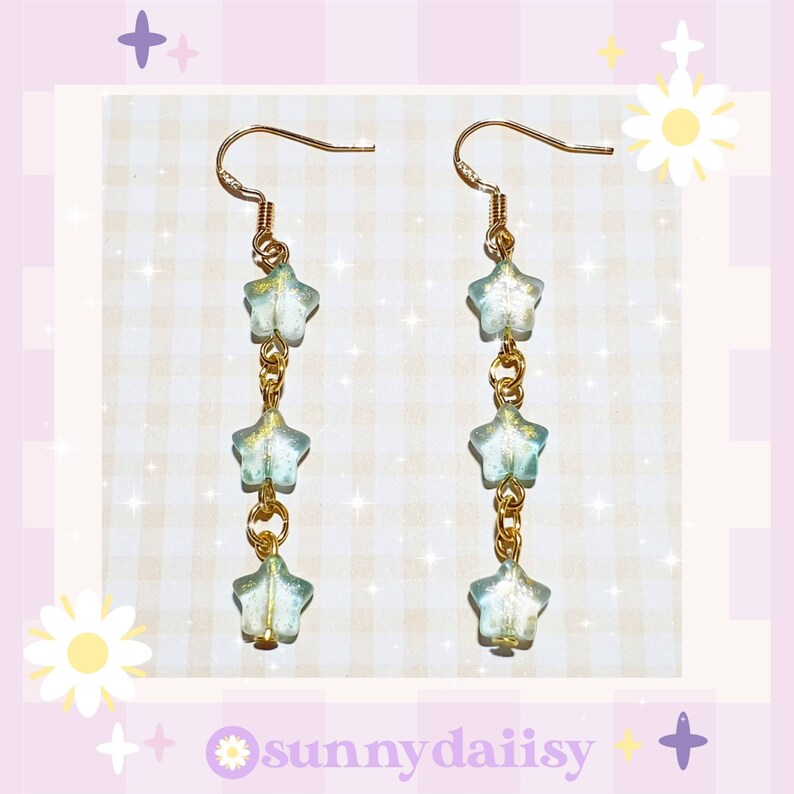 Glass Star Dust Earrings Cottagecore Jewelry Soft girl Aesthetic Fairycore Accessories Lolita Aesthetic