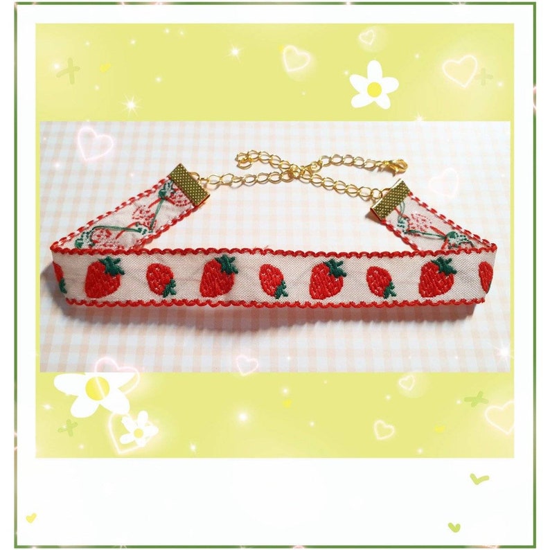 Kawaii Strawberry Lace Choker Necklace Cottagecore Jewelry Soft girl Aesthetic Fairycore Accessories Lolita Aesthetic Anime Necklace