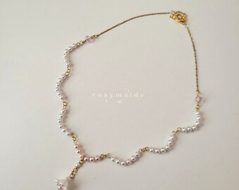 Lucille Necklace |  handmade beaded coquette pink ribbon pearl jewelry