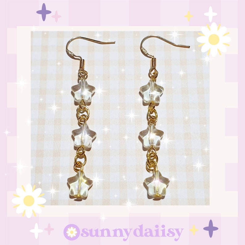 Glass Star Dust Earrings Cottagecore Jewelry Soft girl Aesthetic Fairycore Accessories Lolita Aesthetic