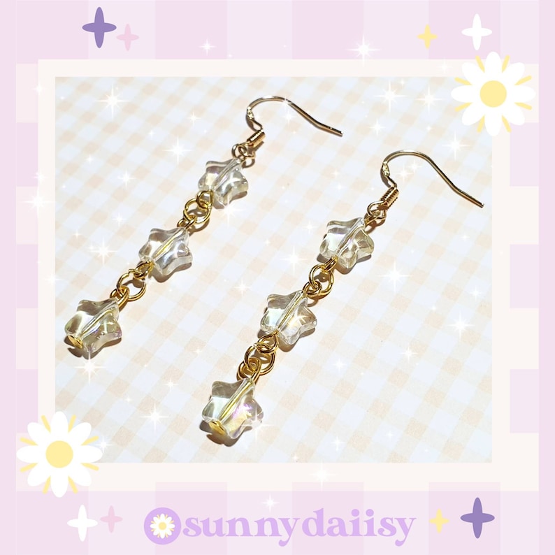 Glass Star Dust Earrings Cottagecore Jewelry Soft girl Aesthetic Fairycore Accessories Lolita Aesthetic