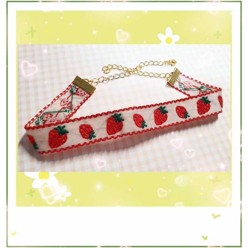 Kawaii Strawberry Lace Choker Necklace Cottagecore Jewelry Soft girl Aesthetic Fairycore Accessories Lolita Aesthetic Anime Necklace