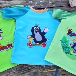 Raglanshirt " Der kleine Maulwurf - Hallo Frühling",genäht aus weichem Baumwolljersey in Größe 104-110.