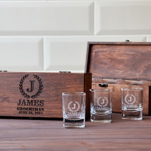 Groomsmen Gifts, Groomsmen Gift Box, Groomsmen Proposal Box, Cigar Box, Personalized Wooden Box with Shot Glasses, Groomsman Proposal