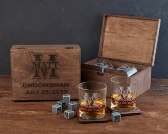 Bruidsjonkers geschenken, gepersonaliseerde whiskyglazen in houten kist, bruidsjonkers voorstel doos, stalknecht geschenkdoos, beste man cadeau