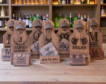 Custom Groomsmen Gifts, Wooden Wall Mounted Beer Bottle Opener
