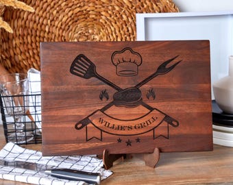 Tabla de cortar de madera personalizada, regalos de parrilla para él, tabla de cortar de barbacoa personalizada, regalos para papá, accesorios de parrilla para hombres