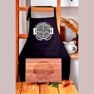 Walnut Cutting Board and Apron for Men, Personalized Grill Set, BBQ Set, Gifts for Dad, Grill Gifts, BBQ Gift for Him