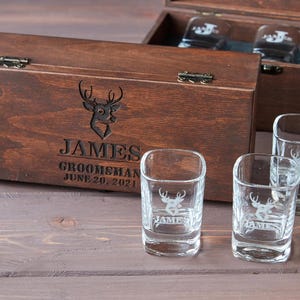 Groomsmen Gift Box, Groomsman Proposal Box, Personalized Gift Box with Engraved Shot Glasses, Father of the Groom Gift
