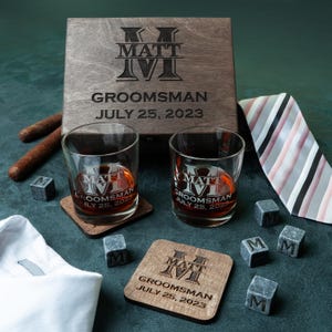 Groomsmen Gifts, Personalized Whiskey Glasses in Wooden Box, Groomsmen Proposal Box, Groomsman Gift Box, Best Man Gift