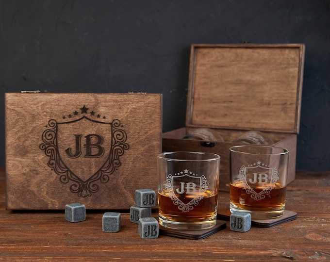Bourbon Glasses, Custom Whiskey Glasses, Personalized Whiskey Glass Set, Whiskey Stones, Engraved Glasses, Custom Whiskey Box